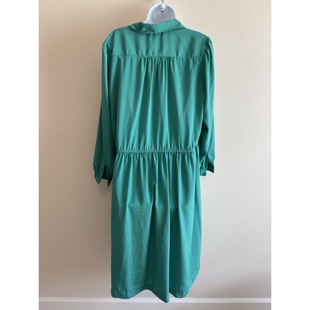 Vintage Andrea Gayle Petites Teal Green Button Front Midi Dress 14P Secretary - Picture 2 of 6